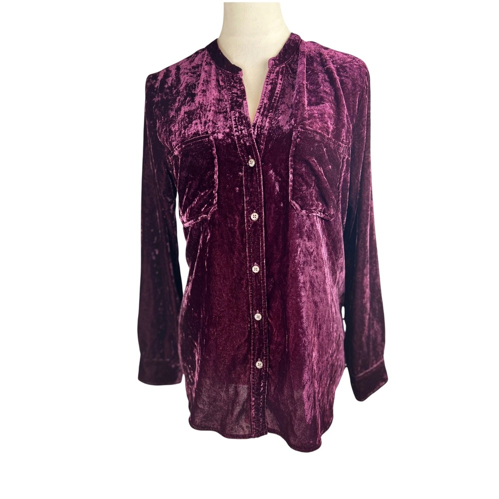 Democracy Velvet Crushed Plum Long Sleeve Button Down Women's Size Small